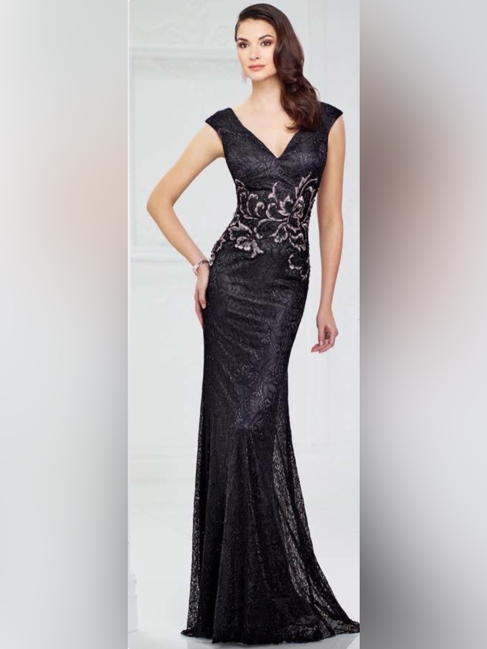Mon Cheri Black Lace Maxi with Blush Floral Embroidery